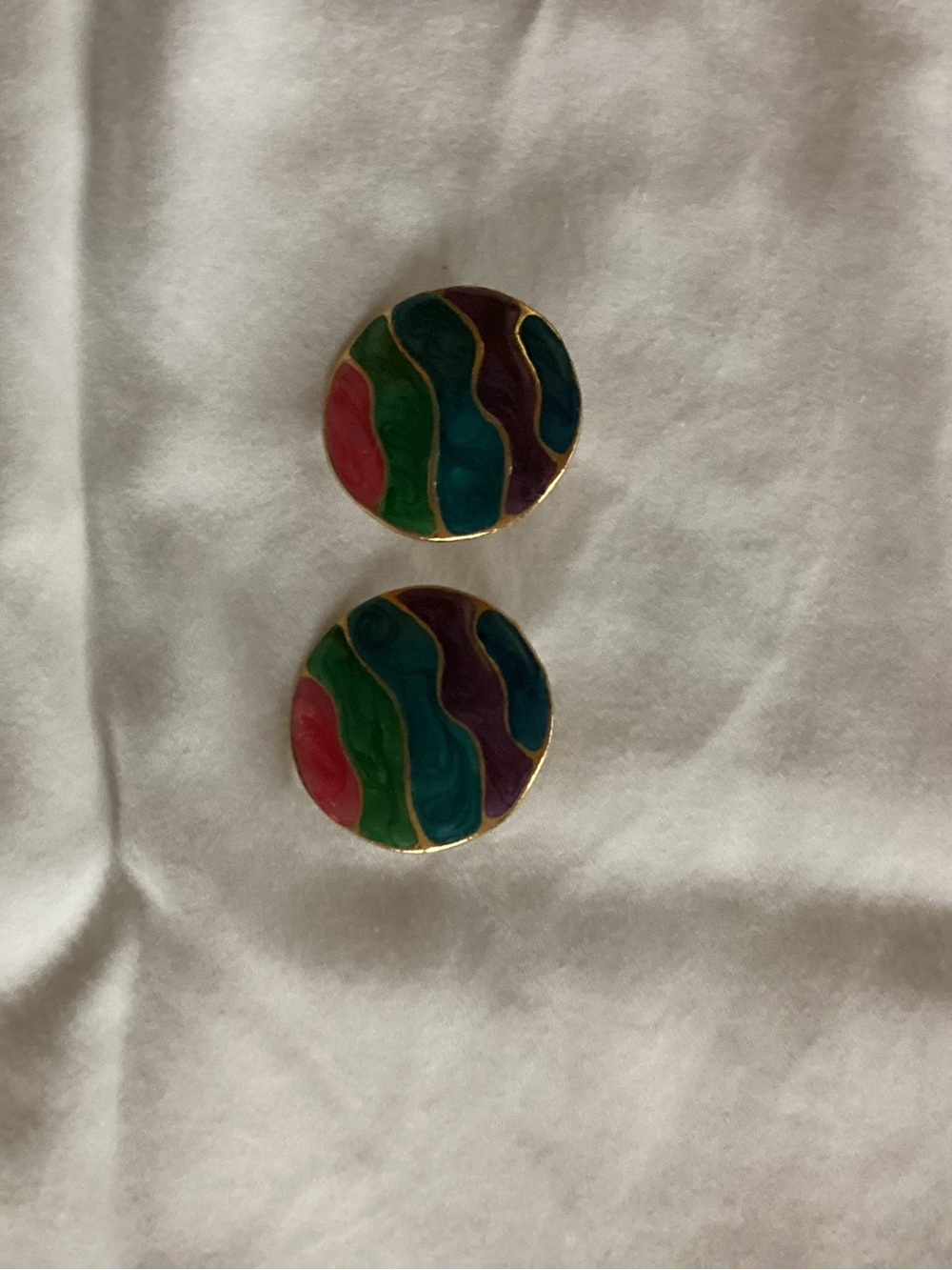 Multicolor Wave Enamel Round Earrings - Gold Trim